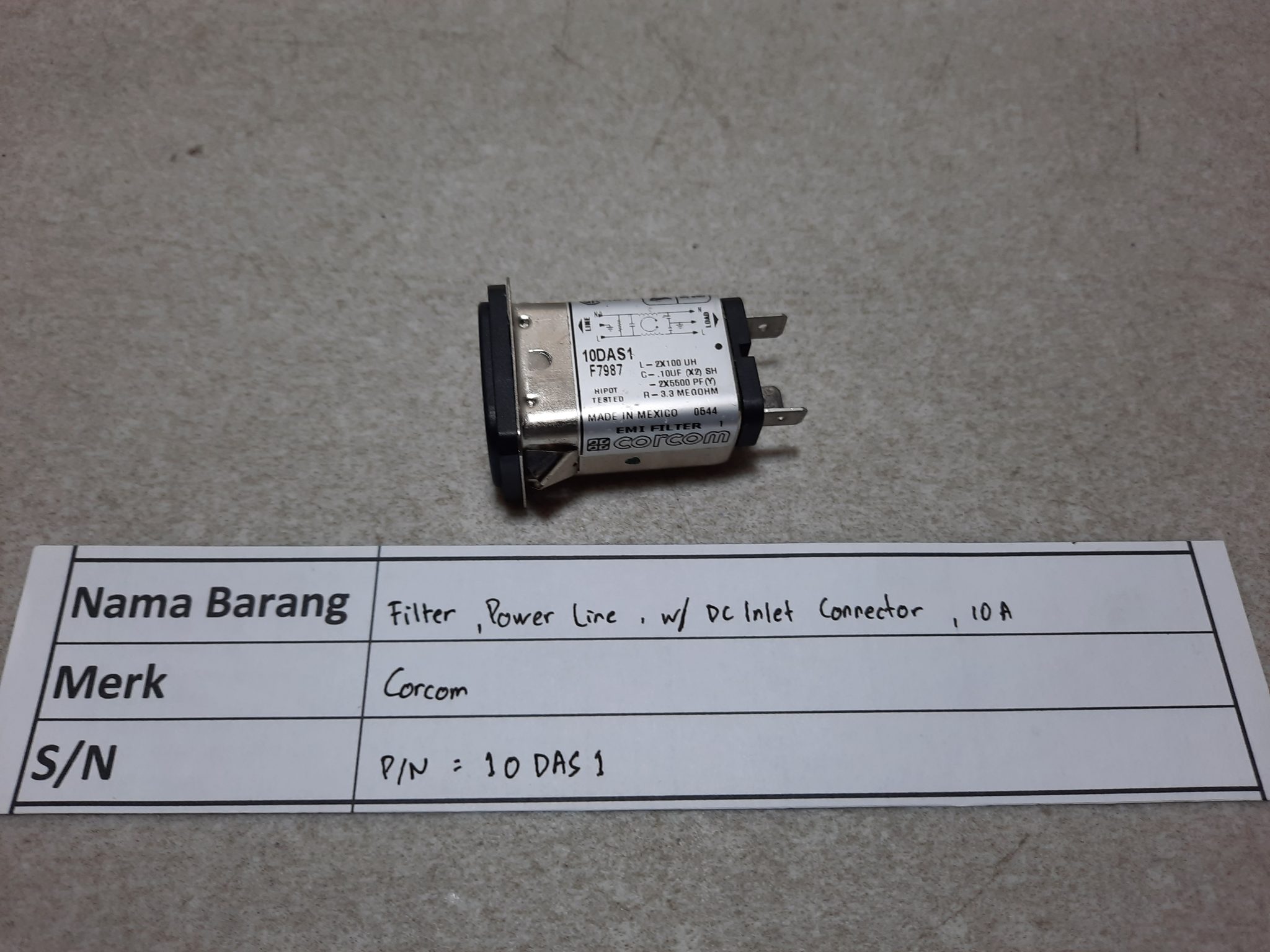 Filter, Power Line with DC Inlet Connector, 10A – Corcom – [KAS]